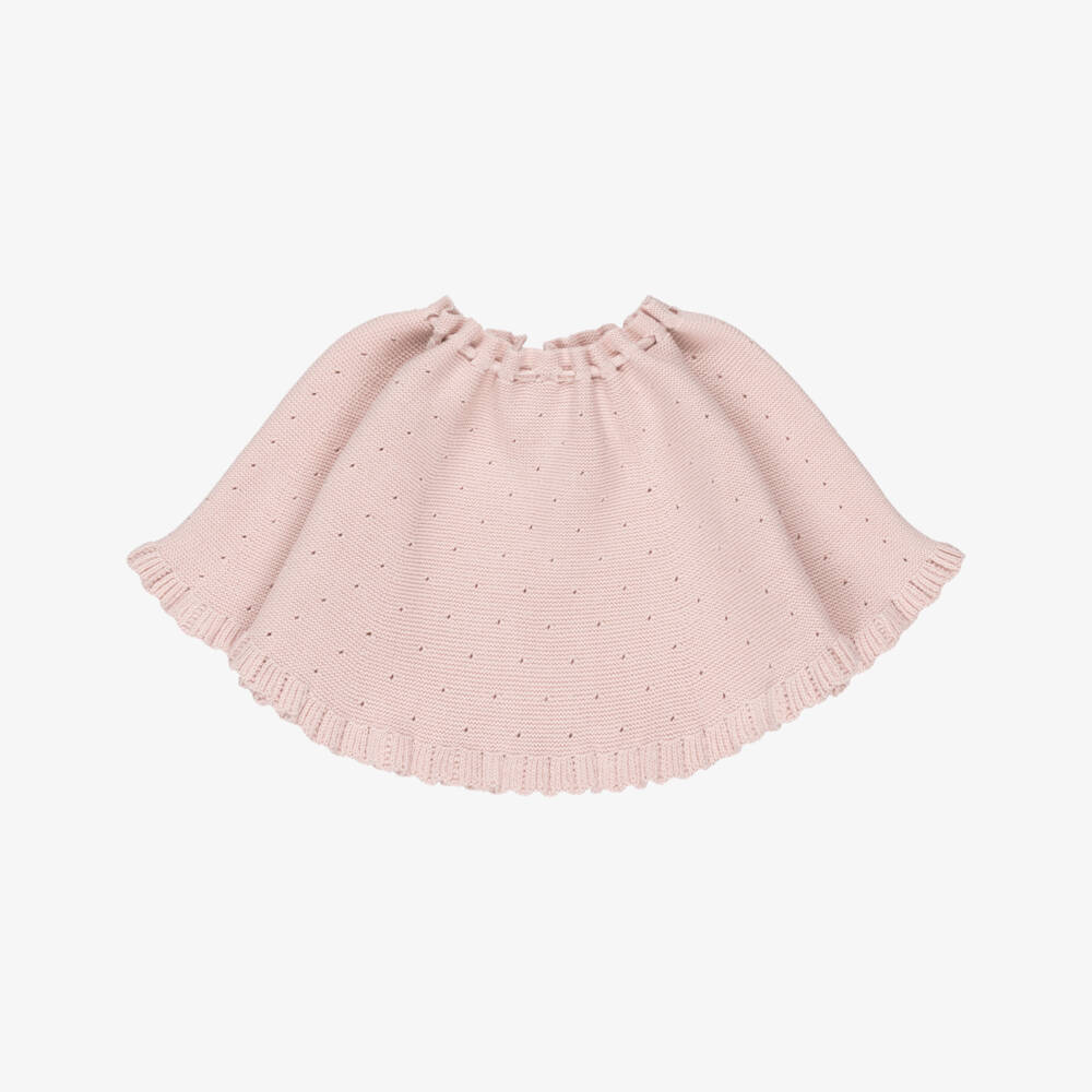 Artesanía Granlei-Girls Pink Knitted Cape with Frilled Hem | Childrensalon