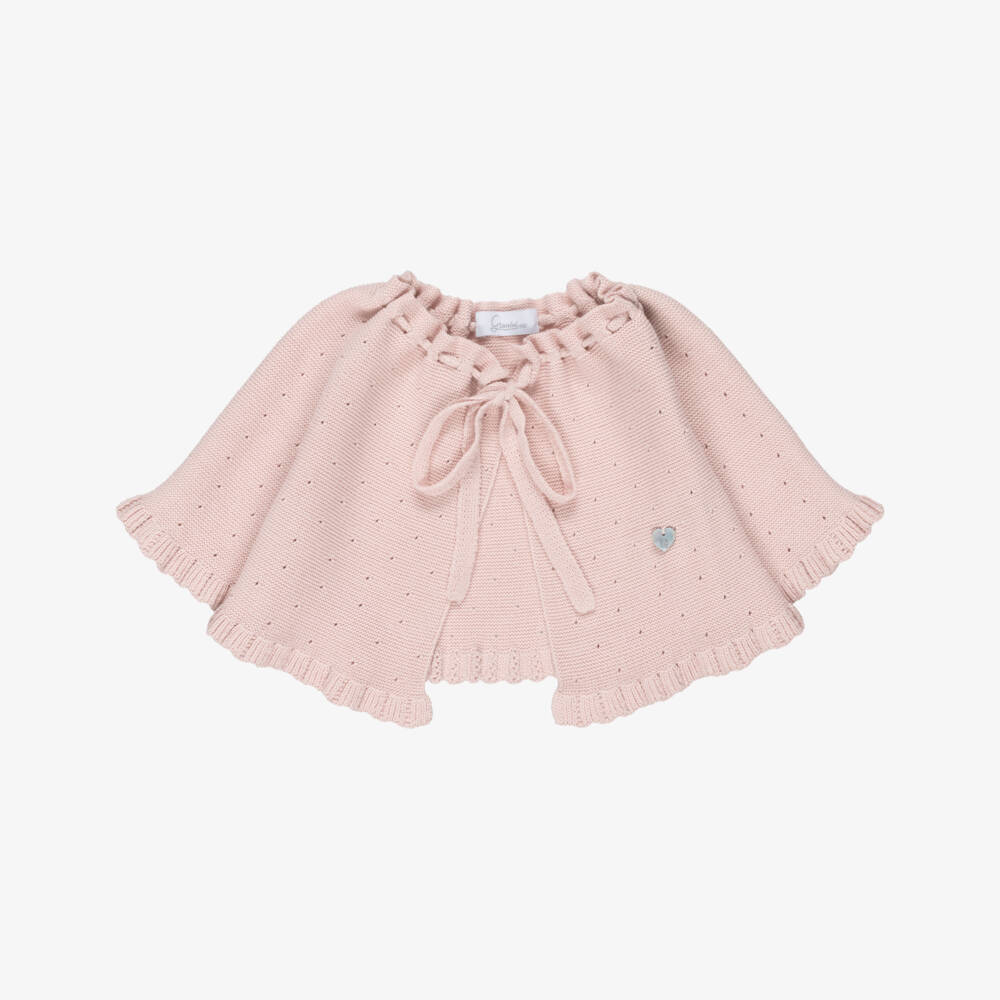 Artesanía Granlei-Girls Pink Knitted Cape with Frilled Hem | Childrensalon