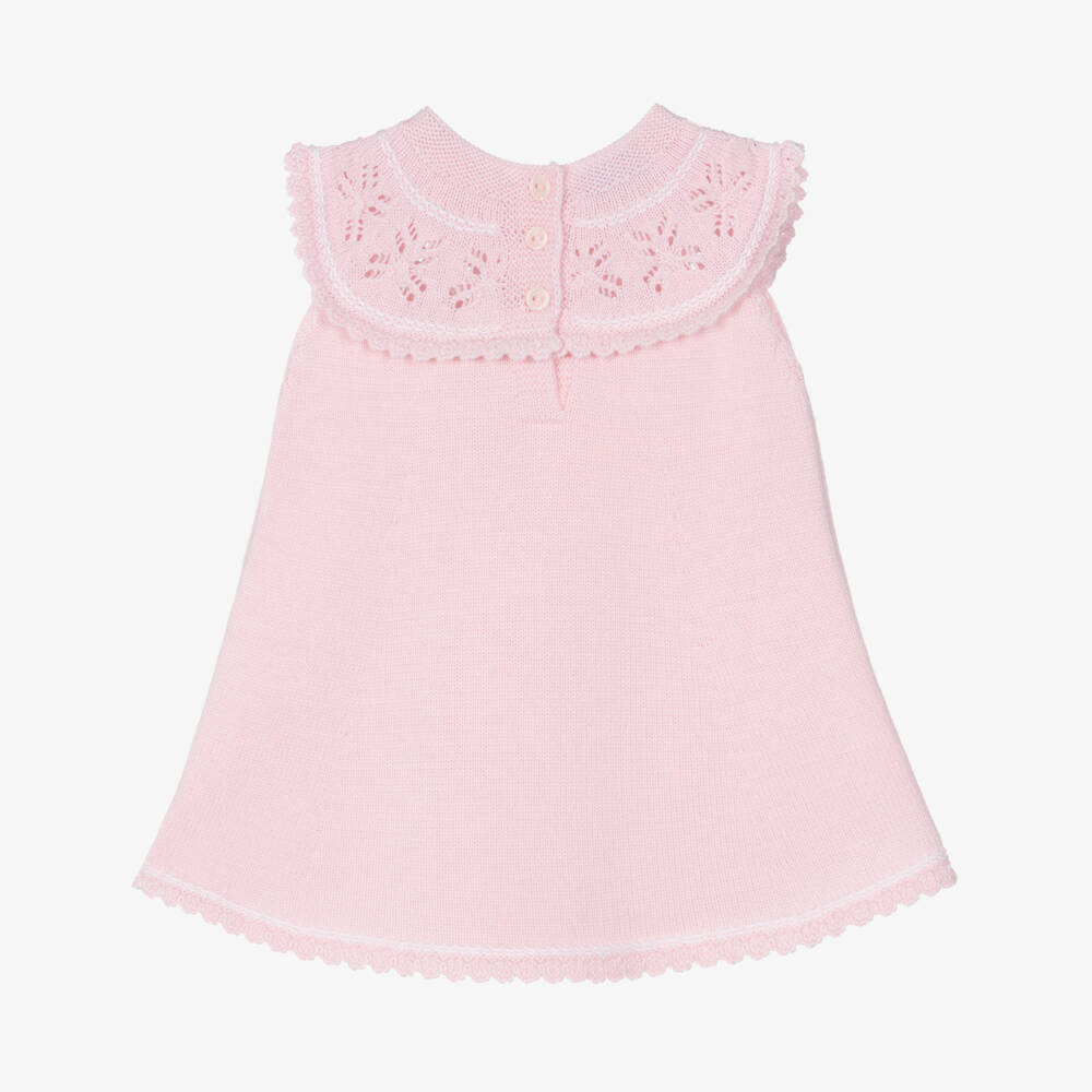 Artesanía Granlei-Платье розовое трикотажное с кружевным воротником для девочек | Childrensalon