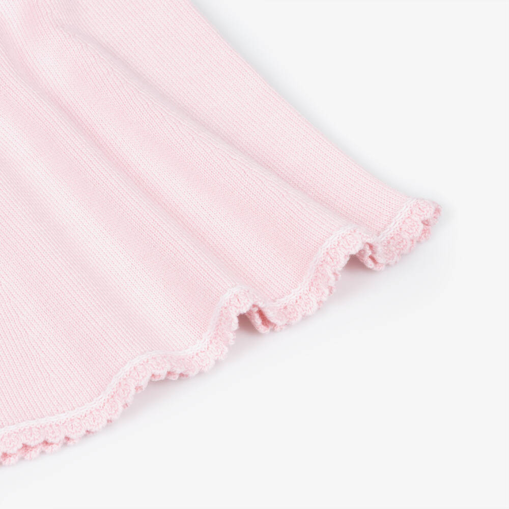 Artesanía Granlei-Girls Pink Knitted Dress with Lacy Collar | Childrensalon