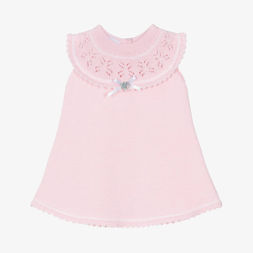 Artesanía Granlei-Платье розовое трикотажное с кружевным воротником для девочек | Childrensalon