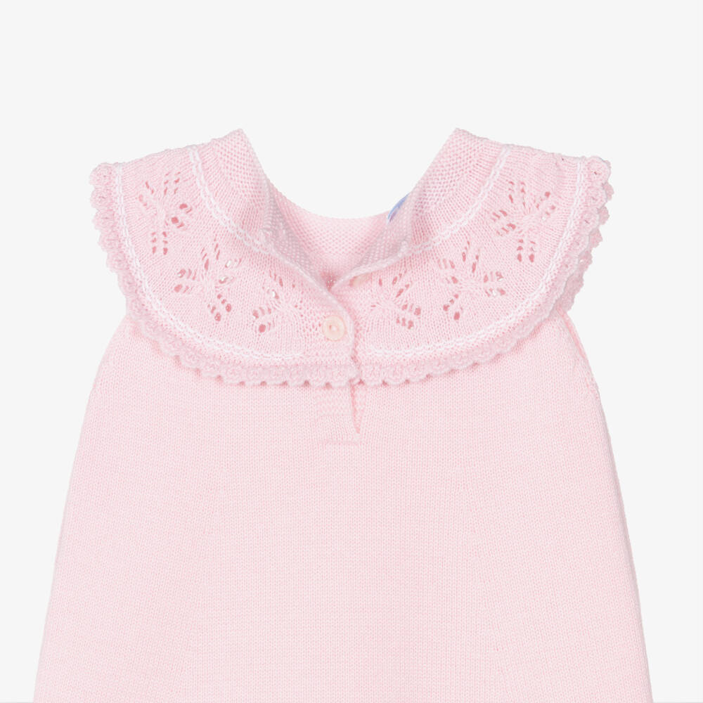 Artesanía Granlei-Girls Pink Knitted Dress with Lacy Collar | Childrensalon