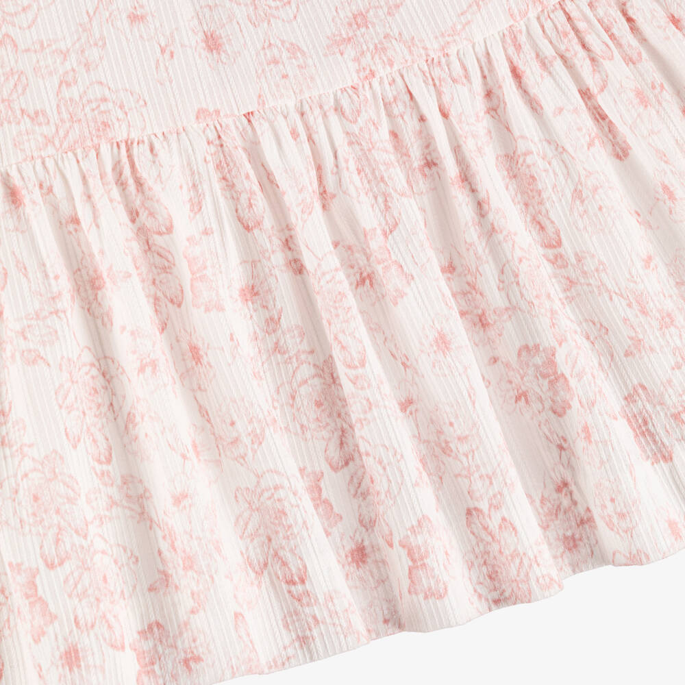 Artesanía Granlei-Girls Pink Knitted & Floral Patterned Dress | Childrensalon