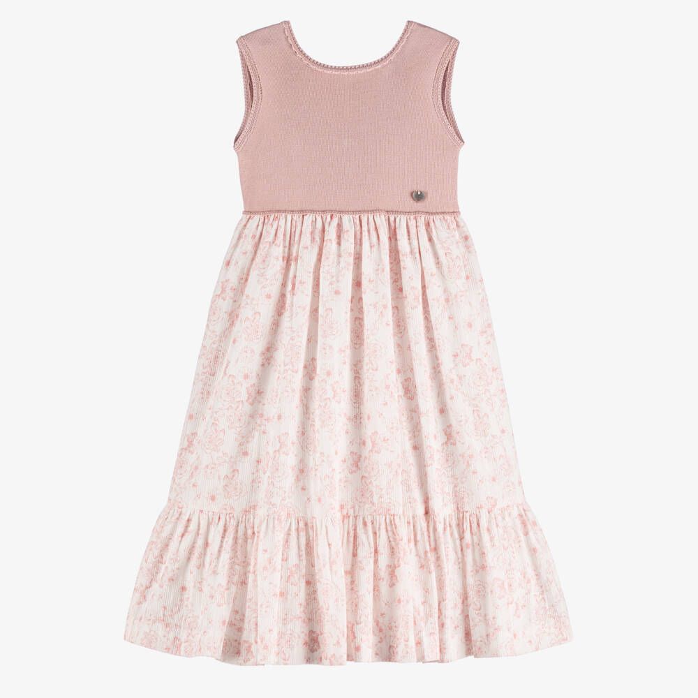 Artesanía Granlei-Girls Pink Knitted & Floral Patterned Dress | Childrensalon