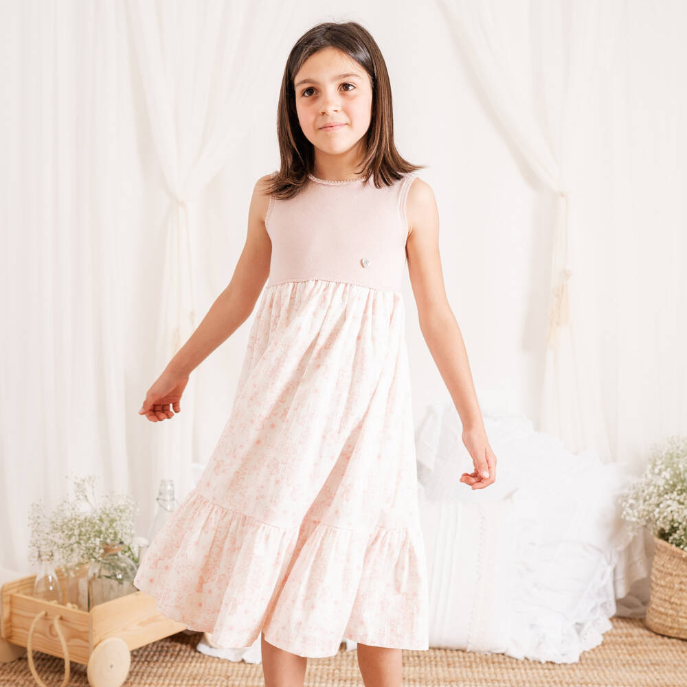 Artesanía Granlei-Платье розовое трикотажное с цветочным узором для девочек | Childrensalon