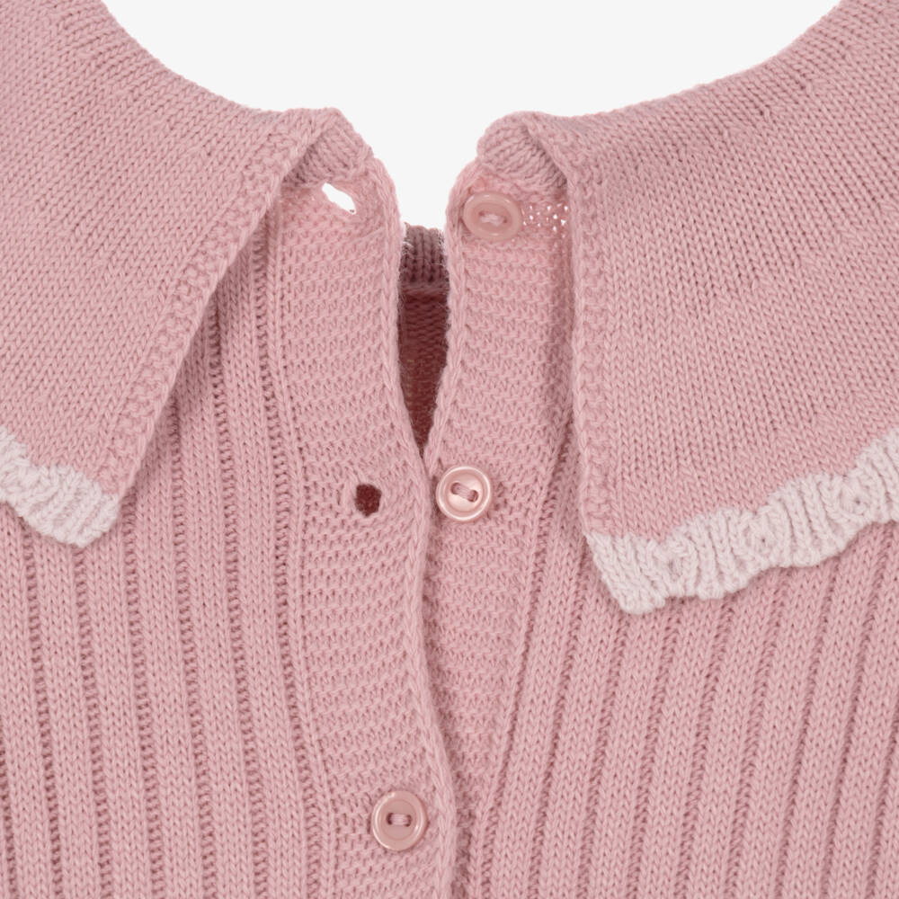 Artesanía Granlei-Girls Pink Knitted & Floral Print Collared Dress | Childrensalon