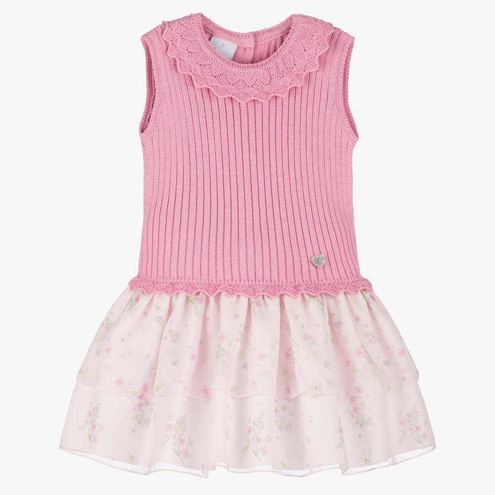 Artesanía Granlei-Платье розовое вязаное с цветочным принтом для девочек | Childrensalon