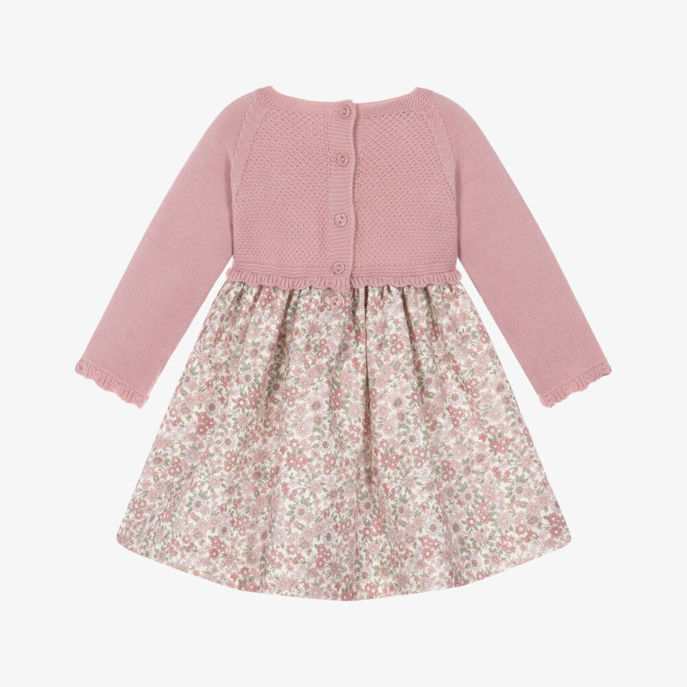 Artesanía Granlei-Girls Pink Knitted & Floral Print Dress | Childrensalon