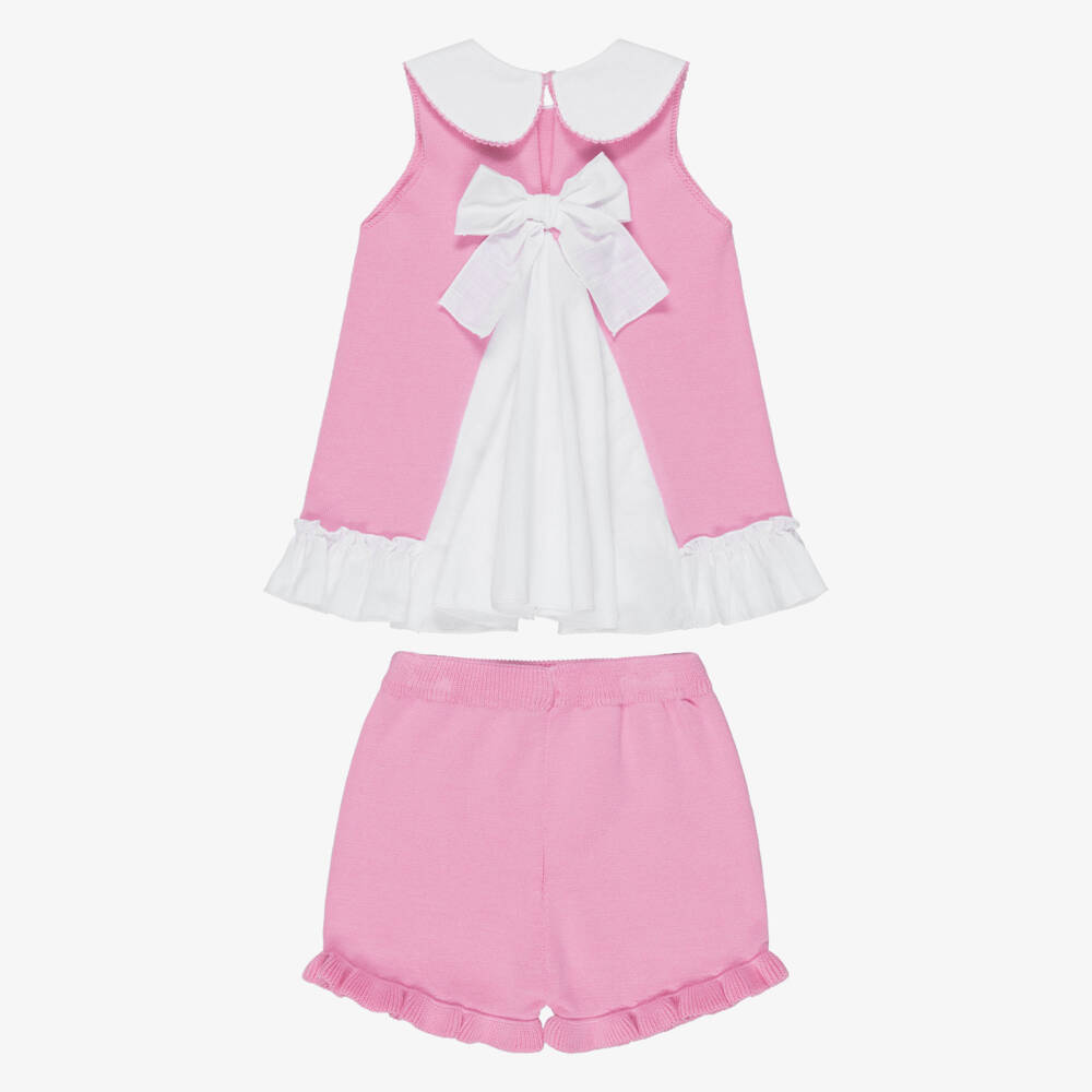 Artesanía Granlei-Girls Pink Knitted Top & Shorts Set | Childrensalon
