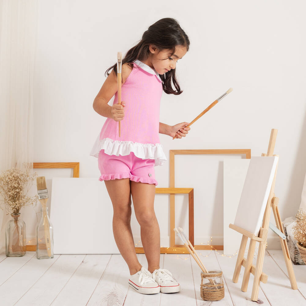 Artesanía Granlei-Girls Pink Knitted Top & Shorts Set | Childrensalon