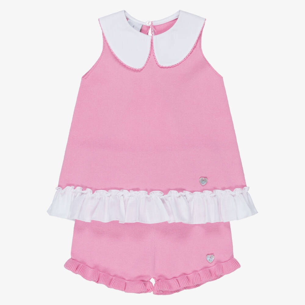 Artesanía Granlei-Girls  Pink Knitted Top & Shorts Set | Childrensalon