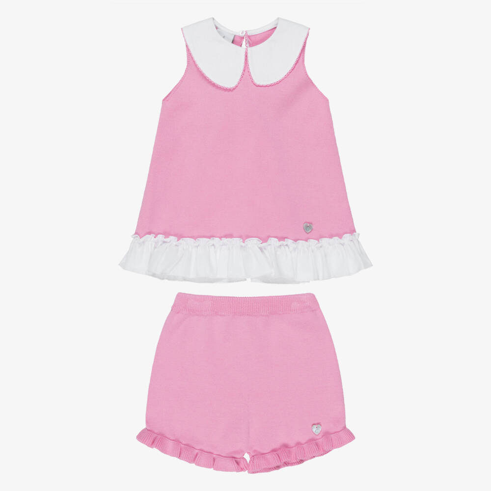 Artesanía Granlei-Girls Pink Knitted Top & Shorts Set | Childrensalon