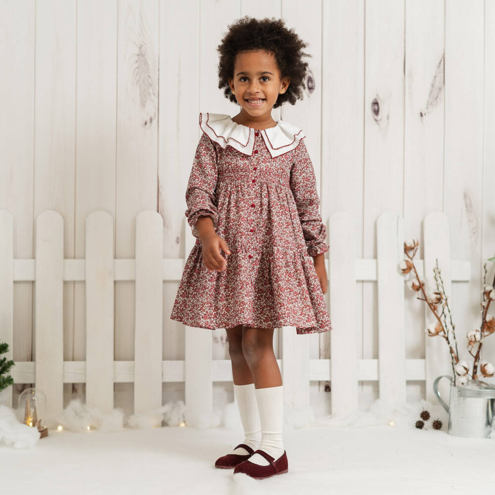 Artesanía Granlei-Girls Red Cotton Floral Print Dress | Childrensalon