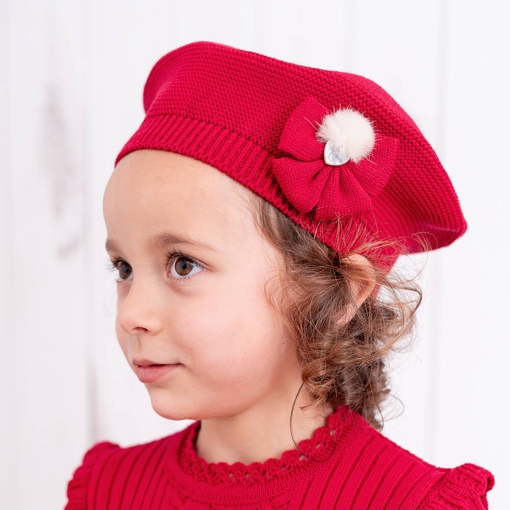 Artesanía Granlei-Girls Red Knitted Beret | Childrensalon