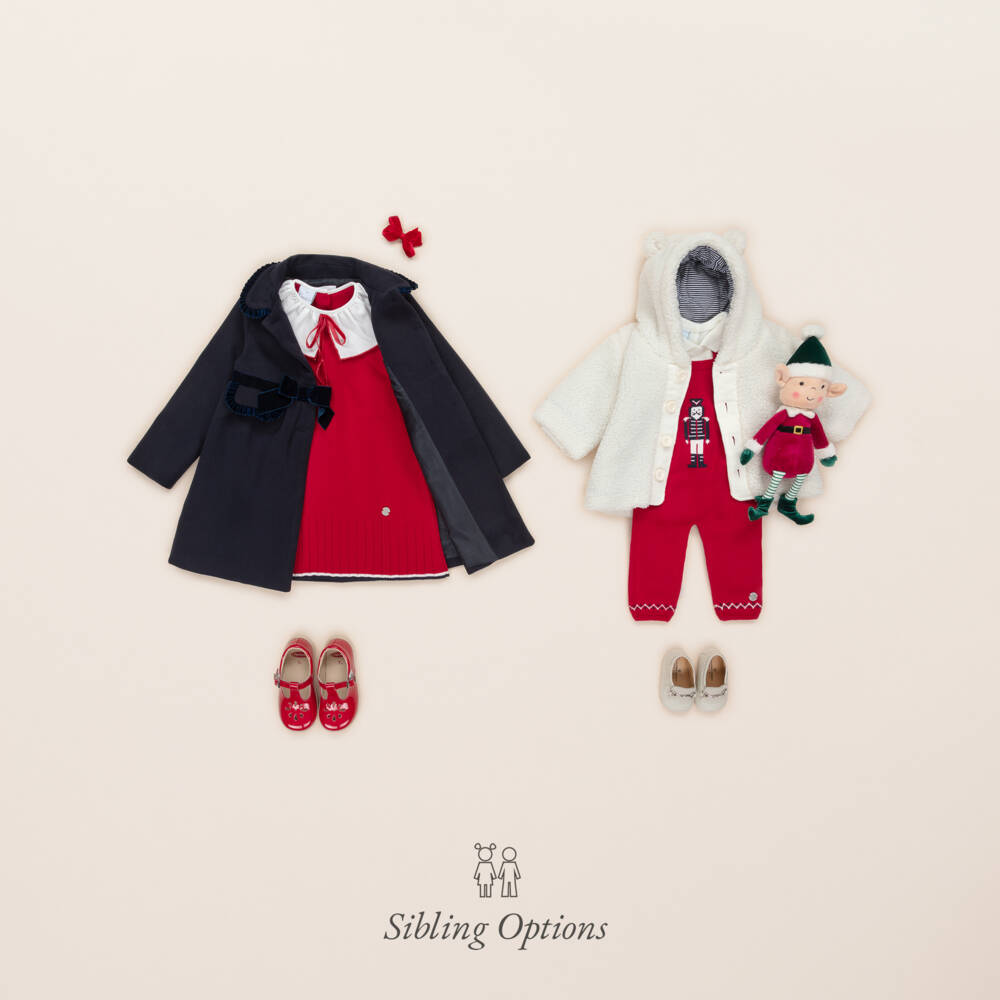 Artesanía Granlei-Girls Red Knitted Dress with Ruffle Collar | Childrensalon