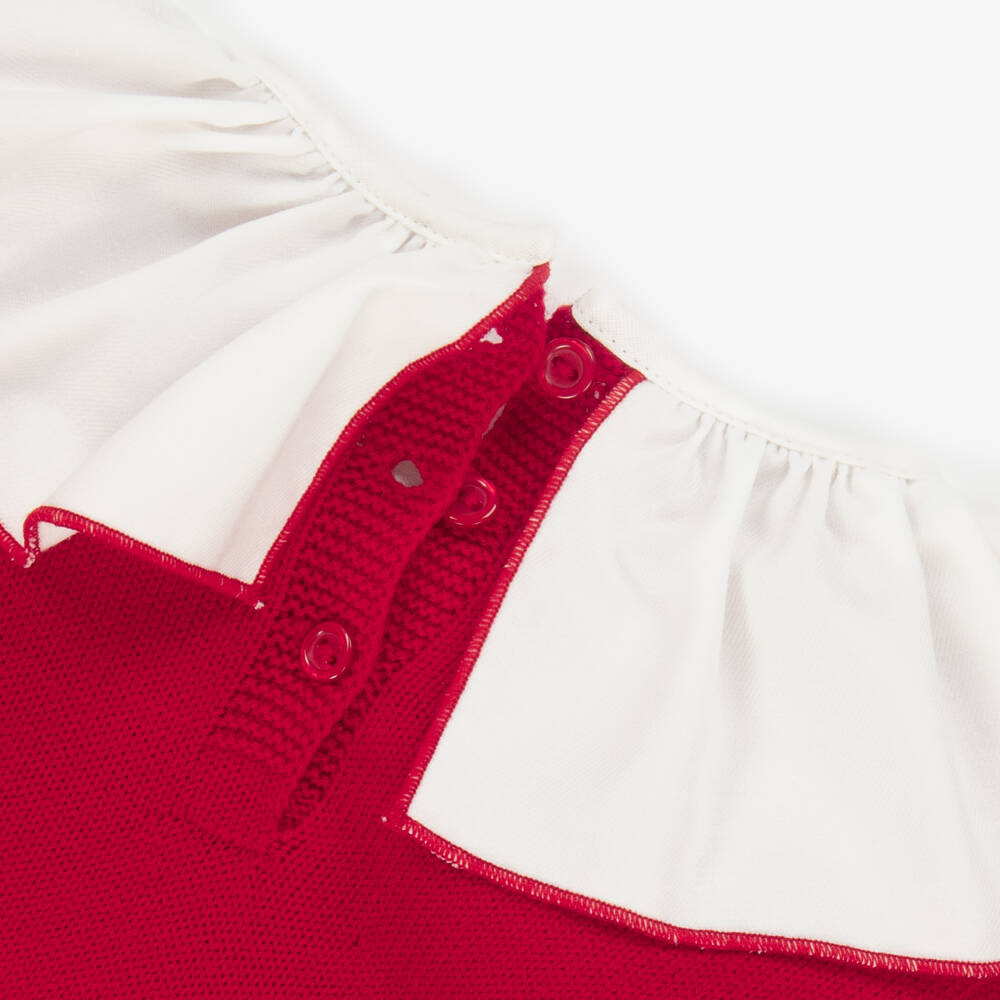 Artesanía Granlei-Girls Red Knitted Dress with Ruffle Collar | Childrensalon