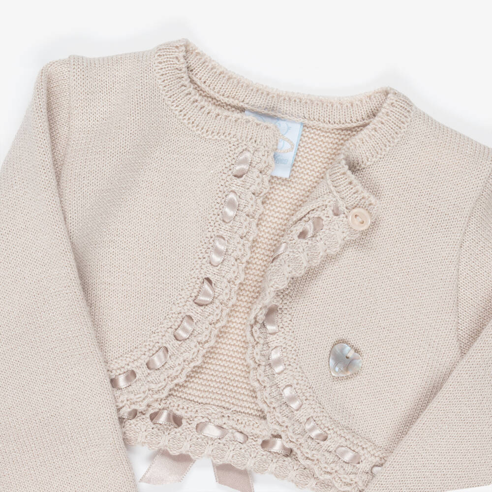Artesanía Granlei-Girls Shimmery Beige Bolero Cardigan with Ribbon Detailing | Childrensalon