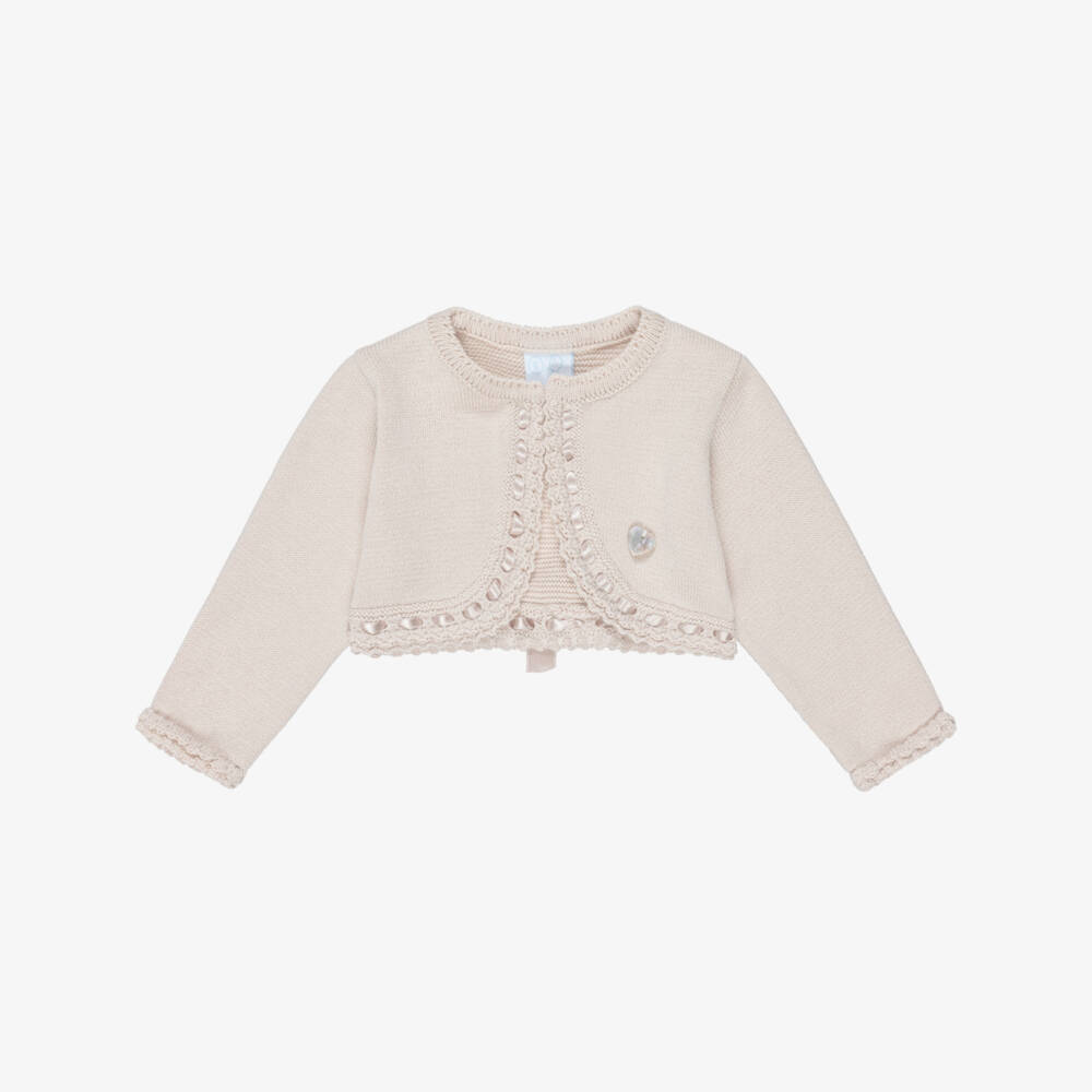 Artesanía Granlei-Girls Shimmery Beige Bolero Cardigan with Ribbon Detailing | Childrensalon
