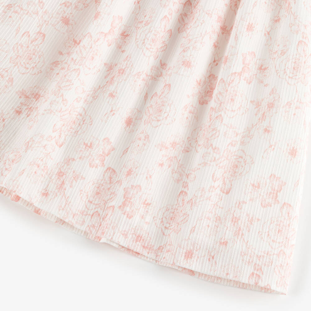 Artesanía Granlei-Платье бело-розовое из хлопка в цветочек Toile de Jouy для девочек | Childrensalon