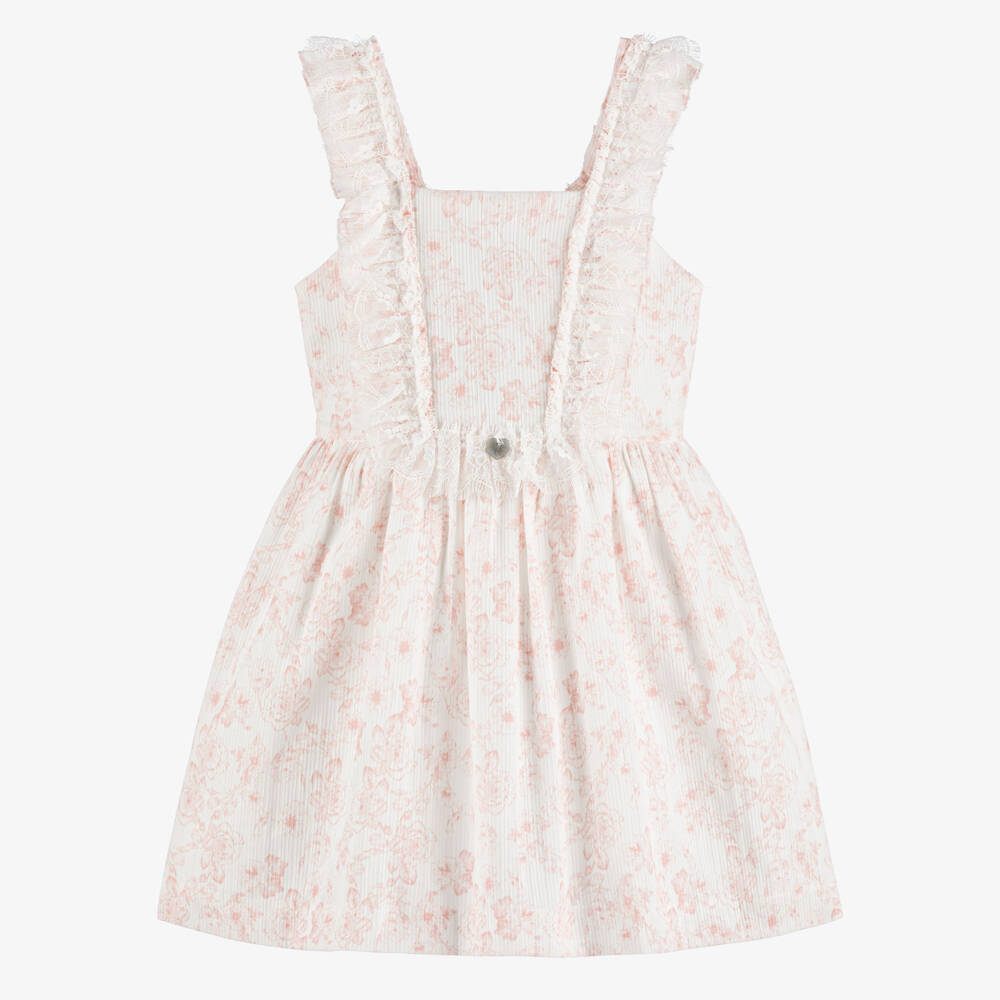 Artesanía Granlei-Girls White & Pink Floral Toile de Jouy Cotton Dress | Childrensalon