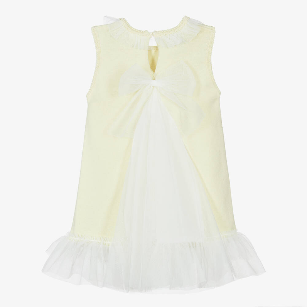 Artesanía Granlei-Girls Yellow Knitted Dress with Tulle Trims | Childrensalon