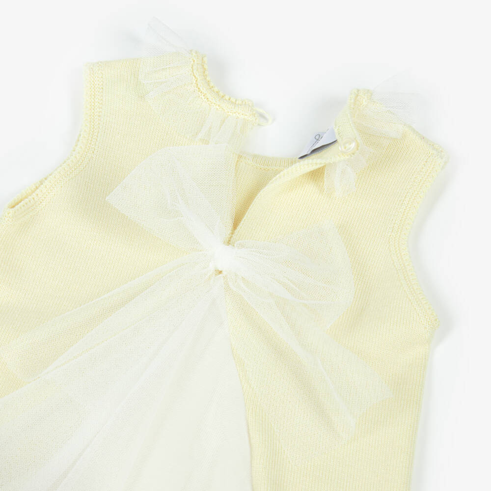 Artesanía Granlei-Girls Yellow Knitted Dress with Tulle Trims | Childrensalon