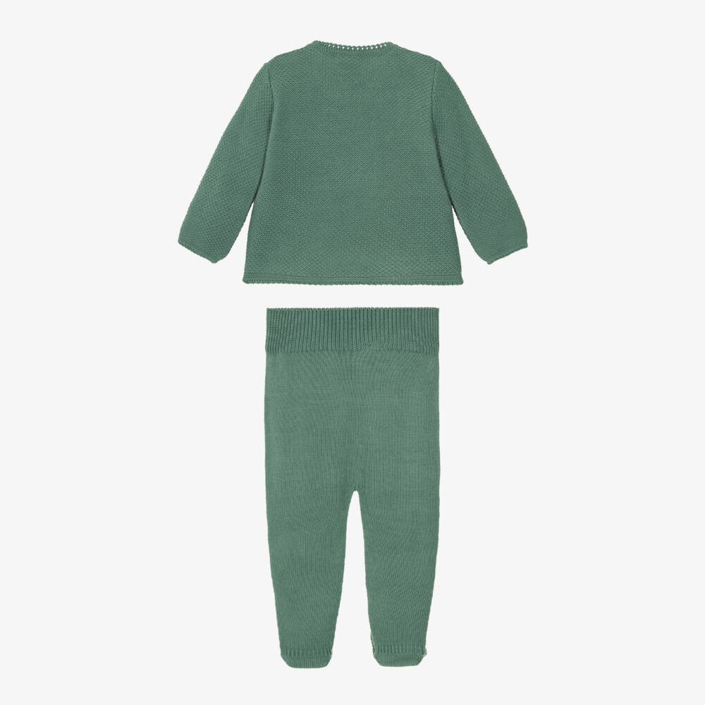 Artesanía Granlei-Green Knitted 2 Piece Babygrow | Childrensalon