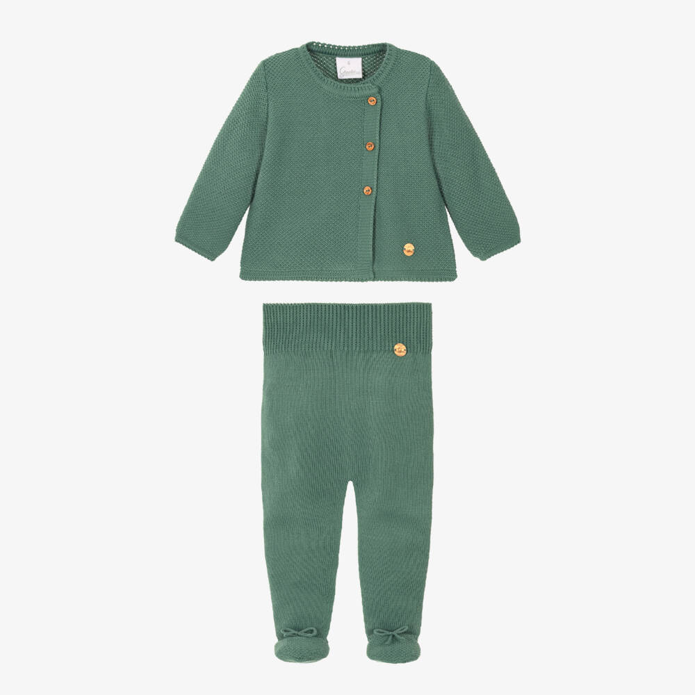Artesanía Granlei-Green Knitted 2 Piece Babygrow | Childrensalon
