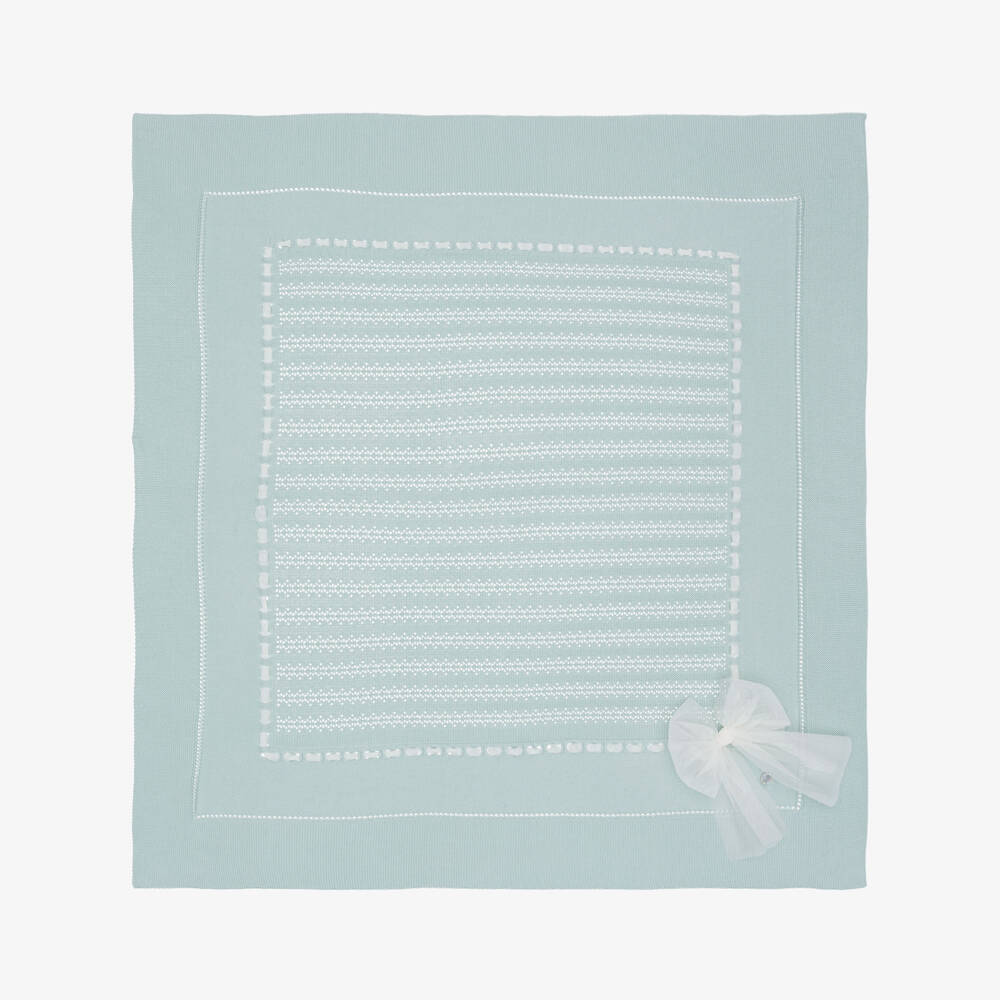 Artesanía Granlei-Green Knitted Baby Blanket with Tulle Bow (110cm) | Childrensalon