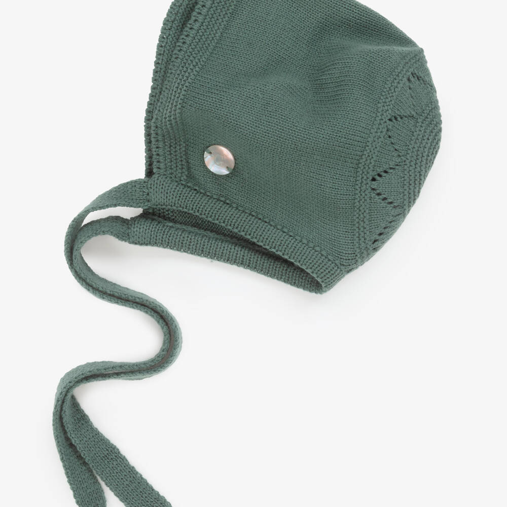 Artesanía Granlei-Green Knitted Baby Bonnet | Childrensalon