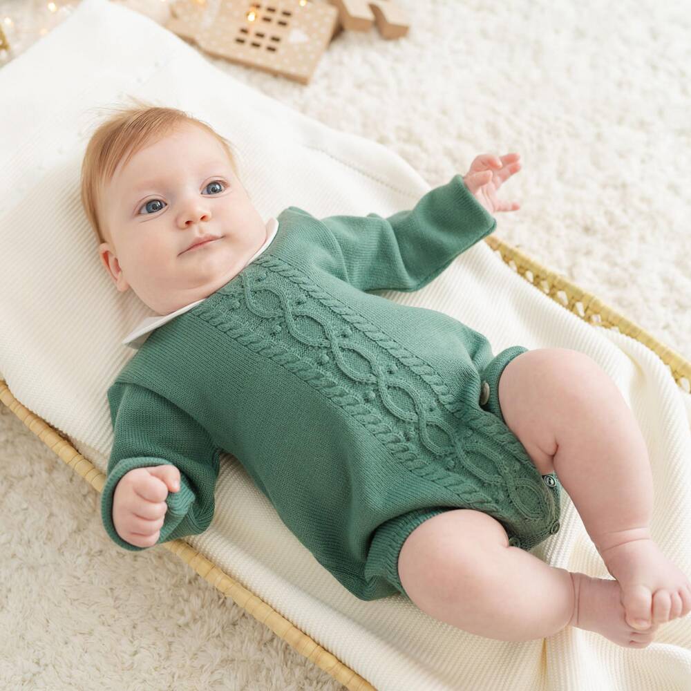 Artesanía Granlei-Green Knitted Shortie with Cable Design | Childrensalon