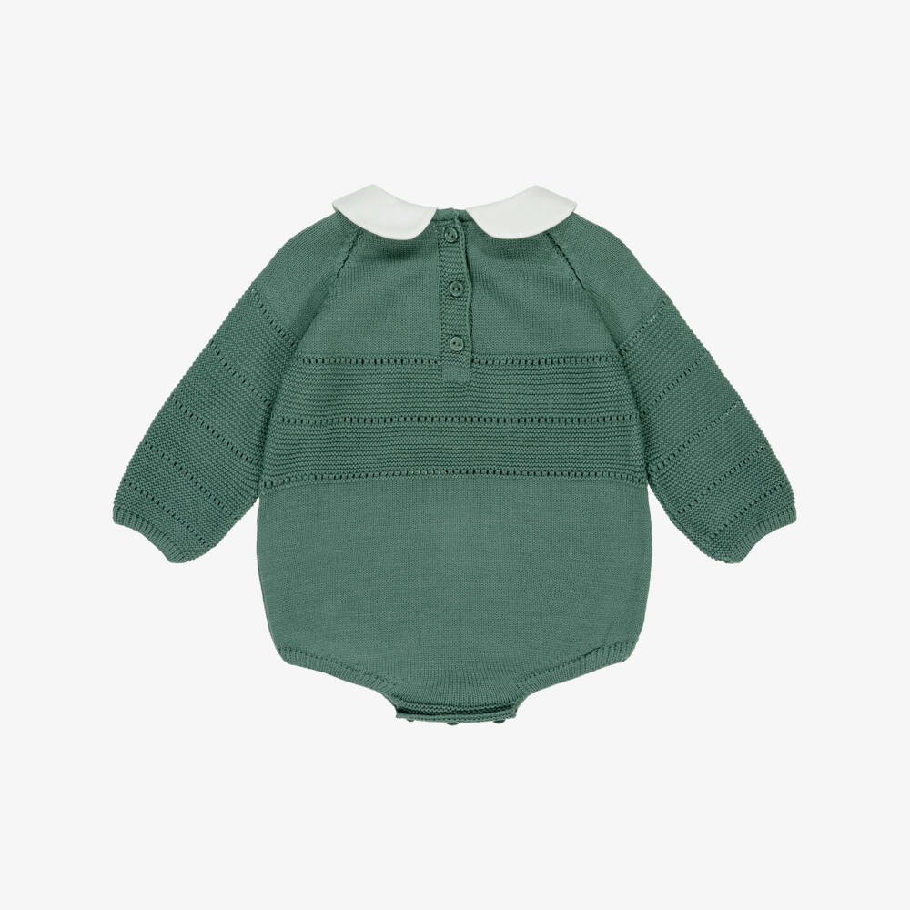 Artesanía Granlei-Green Knitted Shortie with White Collar | Childrensalon