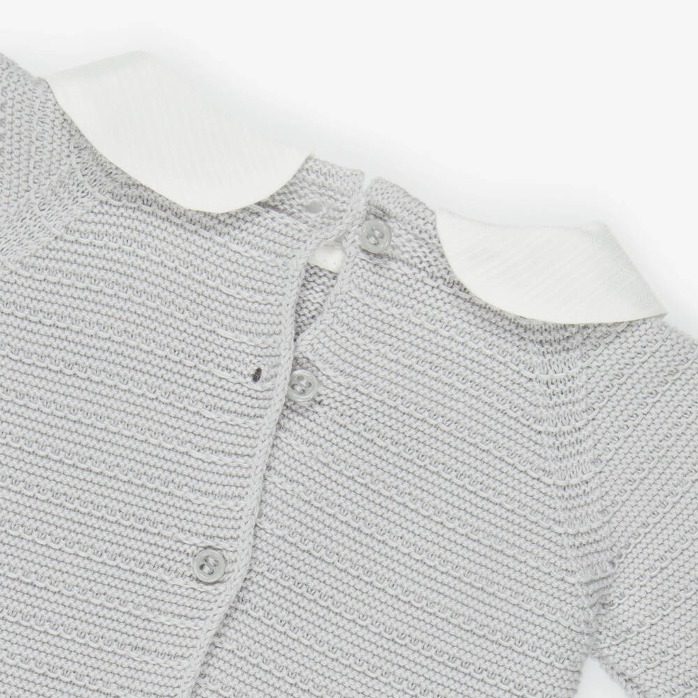 Artesanía Granlei-أفارول بيبي غرو بياقة بيضاء محبوك لون رمادي | Childrensalon