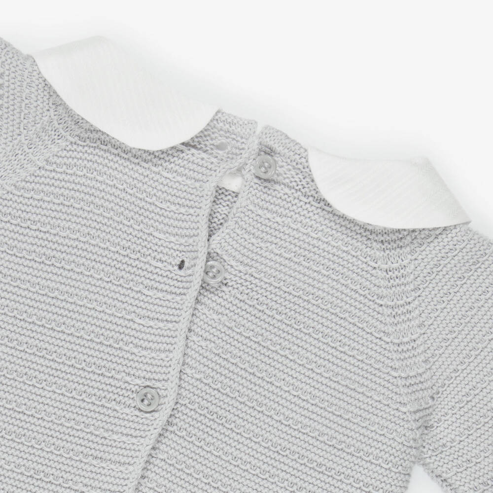 Artesanía Granlei-Grey Knitted 2 Piece Babygrow with White Collar | Childrensalon