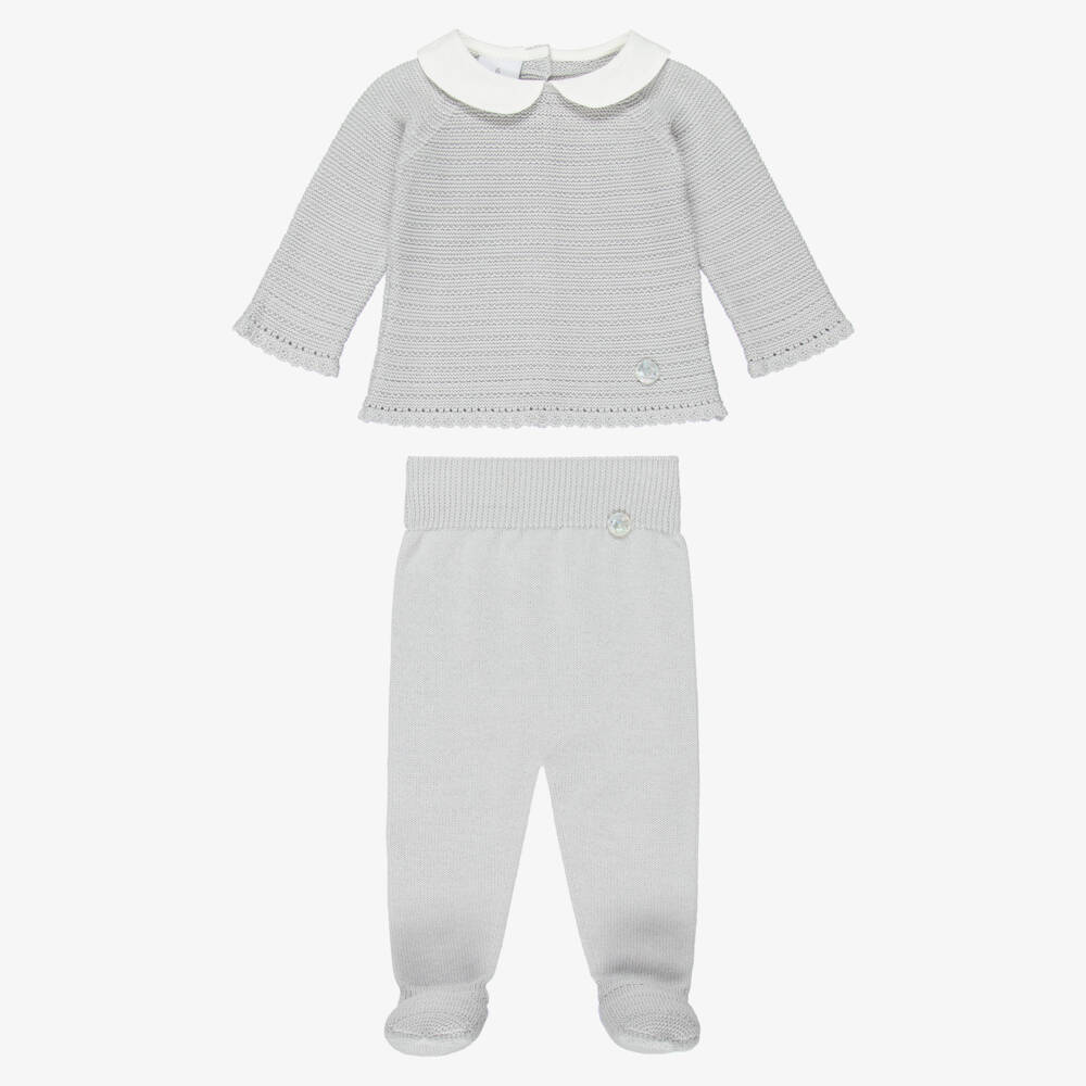 Artesanía Granlei-أفارول بيبي غرو بياقة بيضاء محبوك لون رمادي | Childrensalon