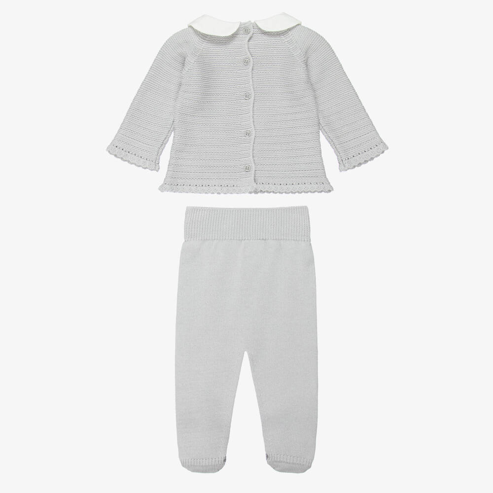 Artesanía Granlei-أفارول بيبي غرو بياقة بيضاء محبوك لون رمادي | Childrensalon