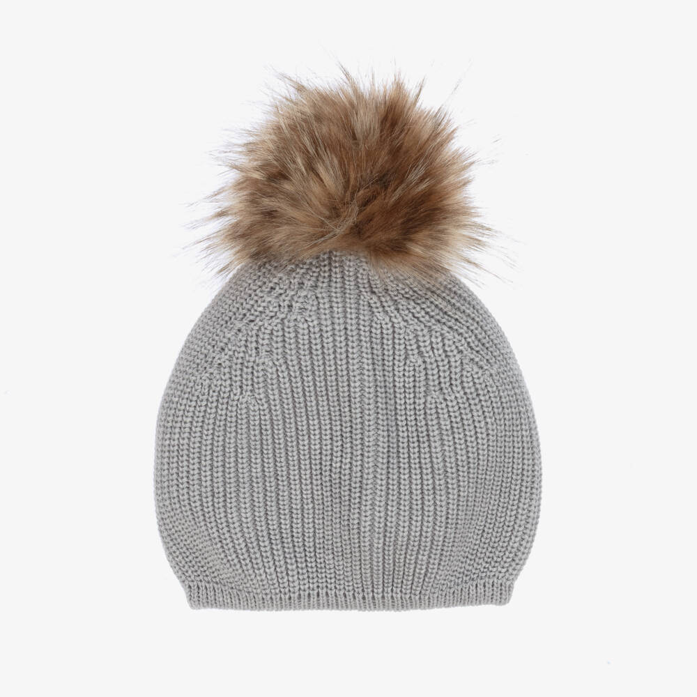 Artesanía Granlei-طقم قبعة وسكارف محبوك لون رمادي | Childrensalon