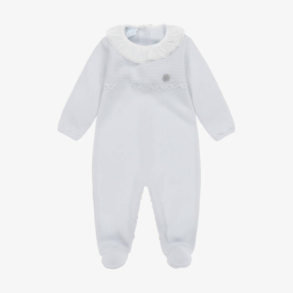 Artesanía Granlei-Grey Knitted Ruffle Collar Babygrow | Childrensalon