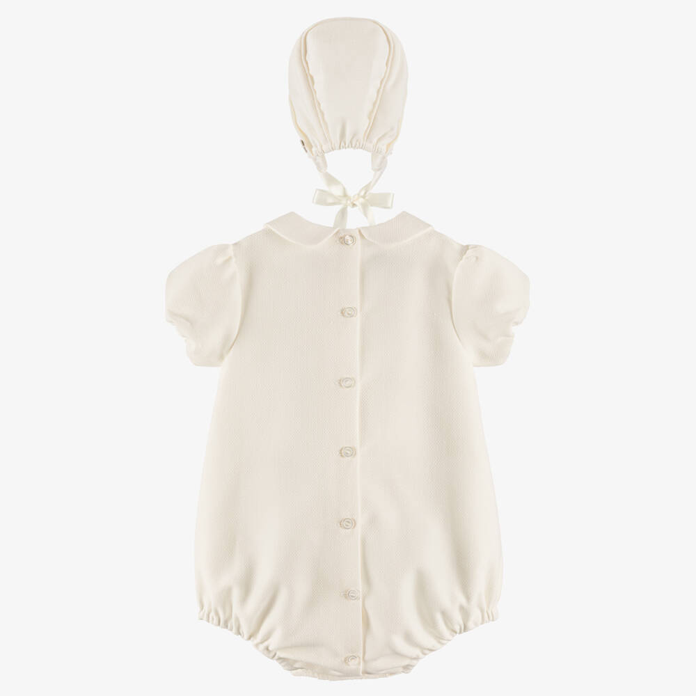 Artesanía Granlei-Ivory Babysuit & Bonnet Set  | Childrensalon
