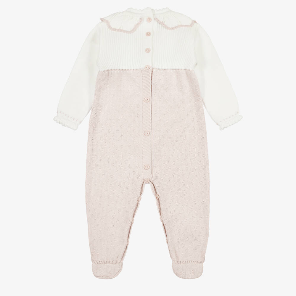 Artesanía Granlei-Ivory & Beige Knit Babygrow with Scalloped Collar | Childrensalon
