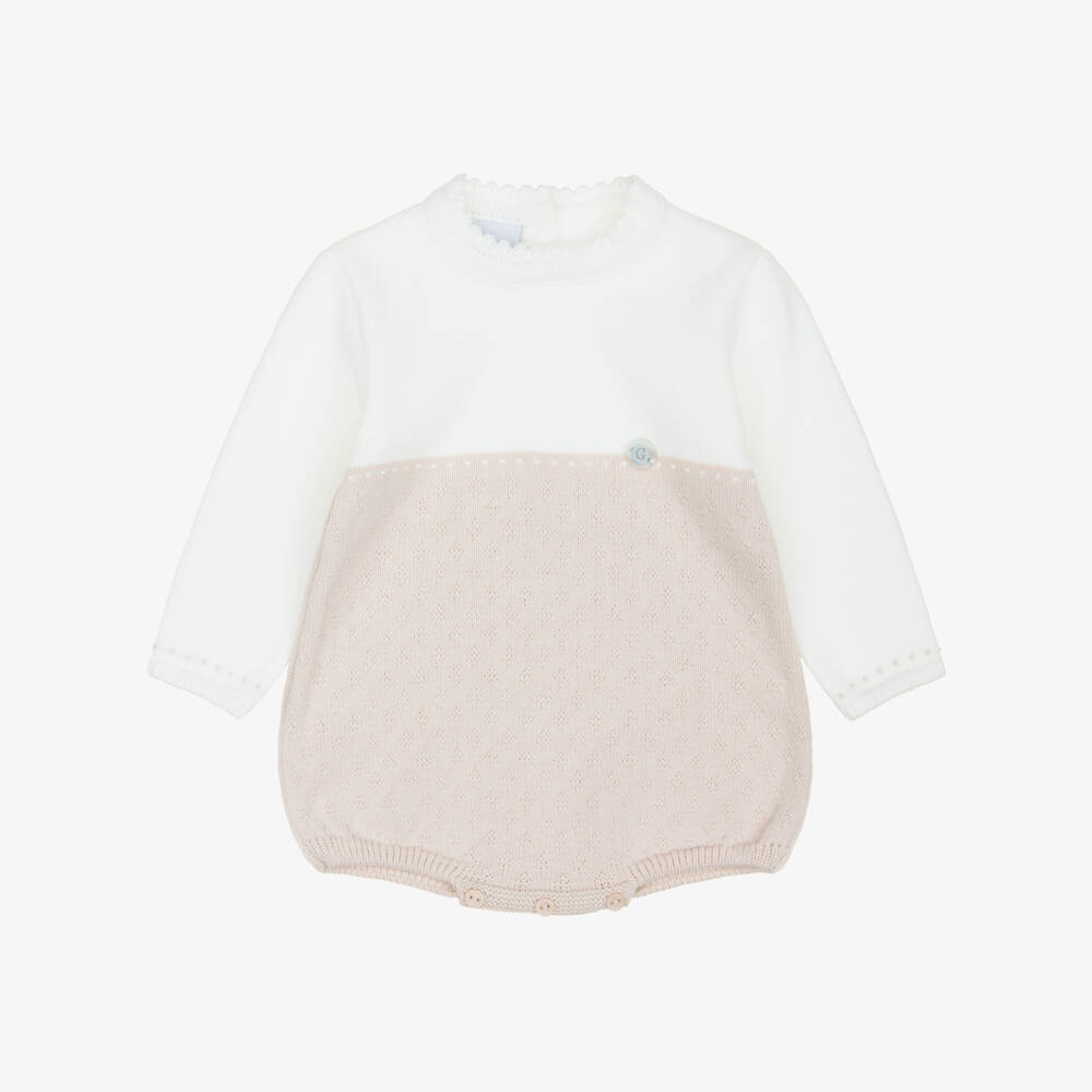 Artesanía Granlei-Ivory & Beige Knitted Shortie with Long Sleeves | Childrensalon