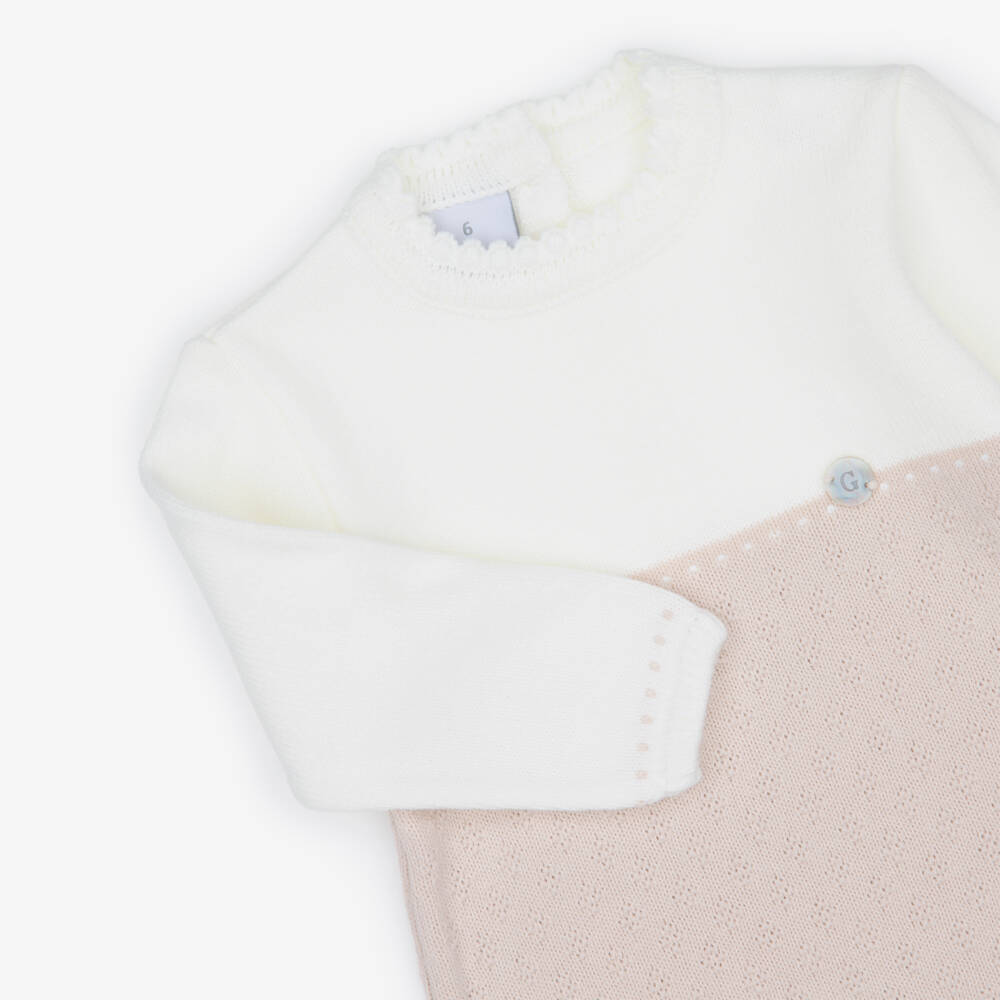 Artesanía Granlei-Ivory & Beige Knitted Shortie with Long Sleeves | Childrensalon