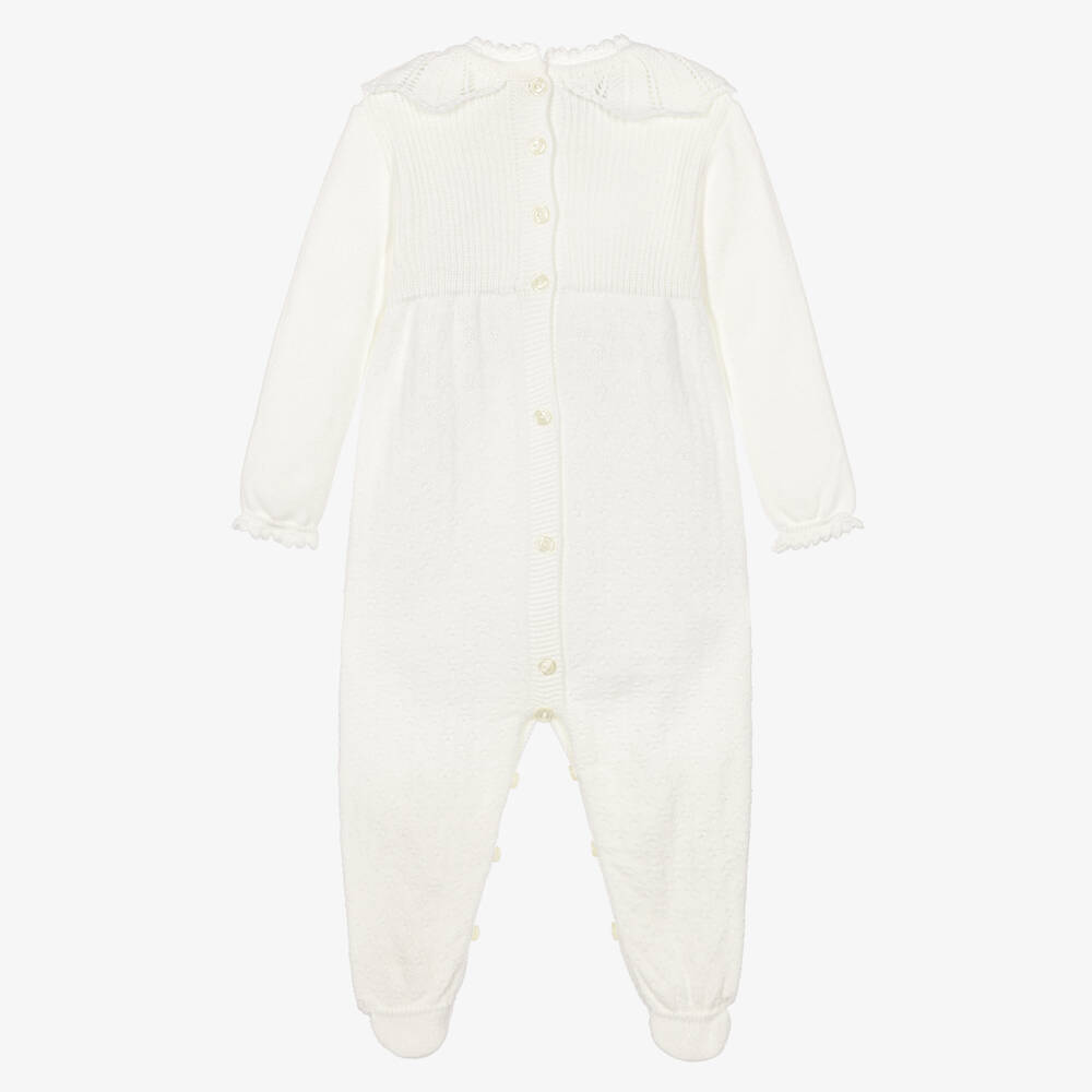Artesanía Granlei-Ivory Knit Babygrow with Scalloped Collar | Childrensalon