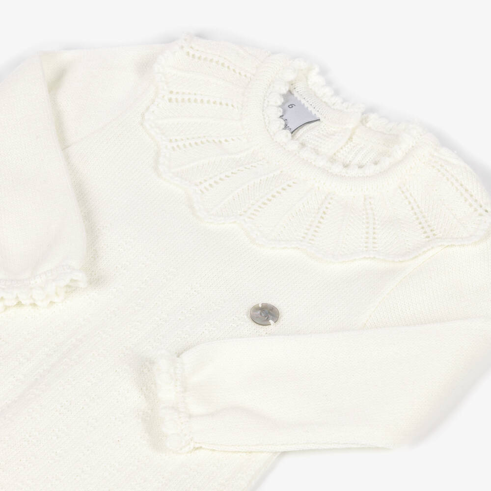 Artesanía Granlei-Ivory Knit Babygrow with Scalloped Collar | Childrensalon
