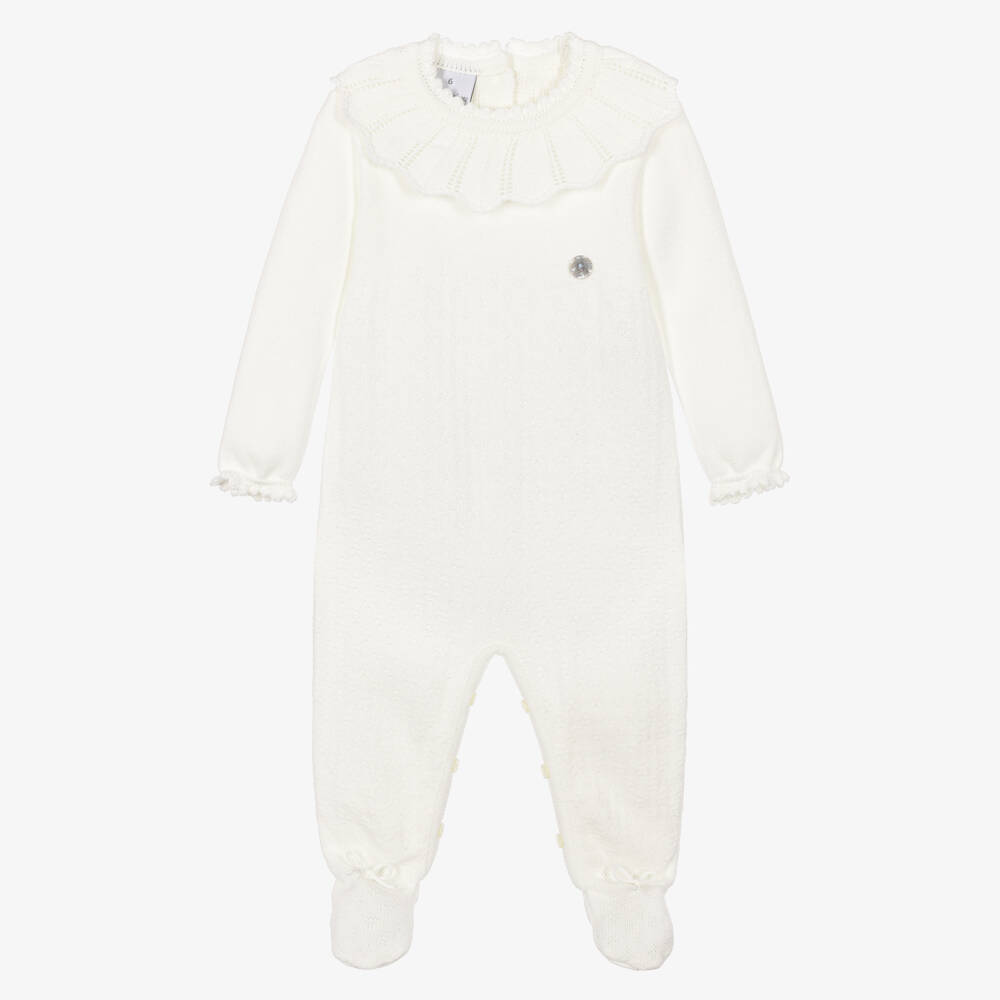 Artesanía Granlei-Ivory Knit Babygrow with Scalloped Collar | Childrensalon
