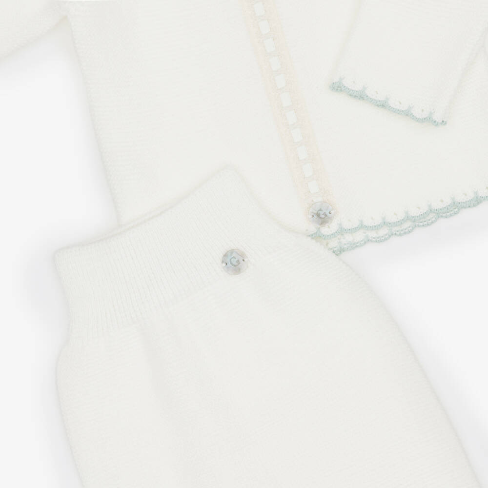 Artesanía Granlei-Ivory Knitted 2 Piece Babygrow with Lace Trim | Childrensalon