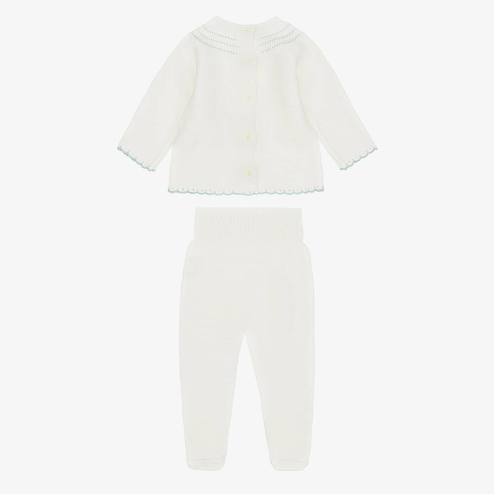 Artesanía Granlei-Ivory Knitted 2 Piece Babygrow with Lace Trim | Childrensalon