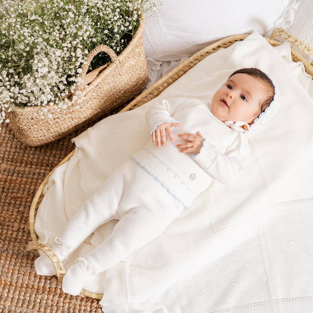 Artesanía Granlei-Комплект с комбинезоном из двух частей кремовый с голубой отделкой | Childrensalon