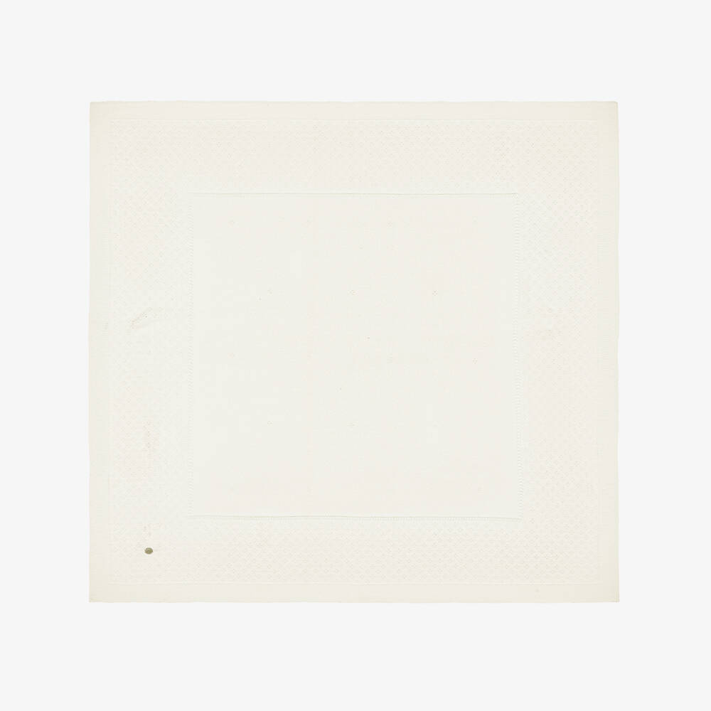 Artesanía Granlei-Ivory Knitted Baby Blanket with Textured Border (108cm) | Childrensalon
