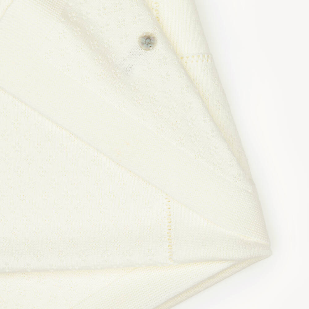 Artesanía Granlei-Ivory Knitted Baby Blanket with Textured Border (108cm) | Childrensalon